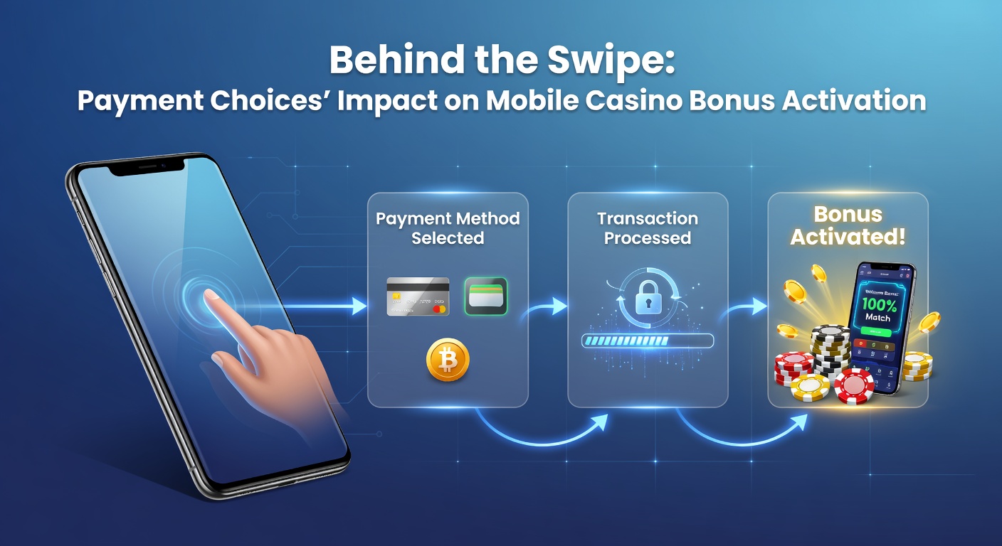 Smartphone displaying a mobile casino app's payment options screen, highlighting e-wallet selection triggering a welcome bonus popup