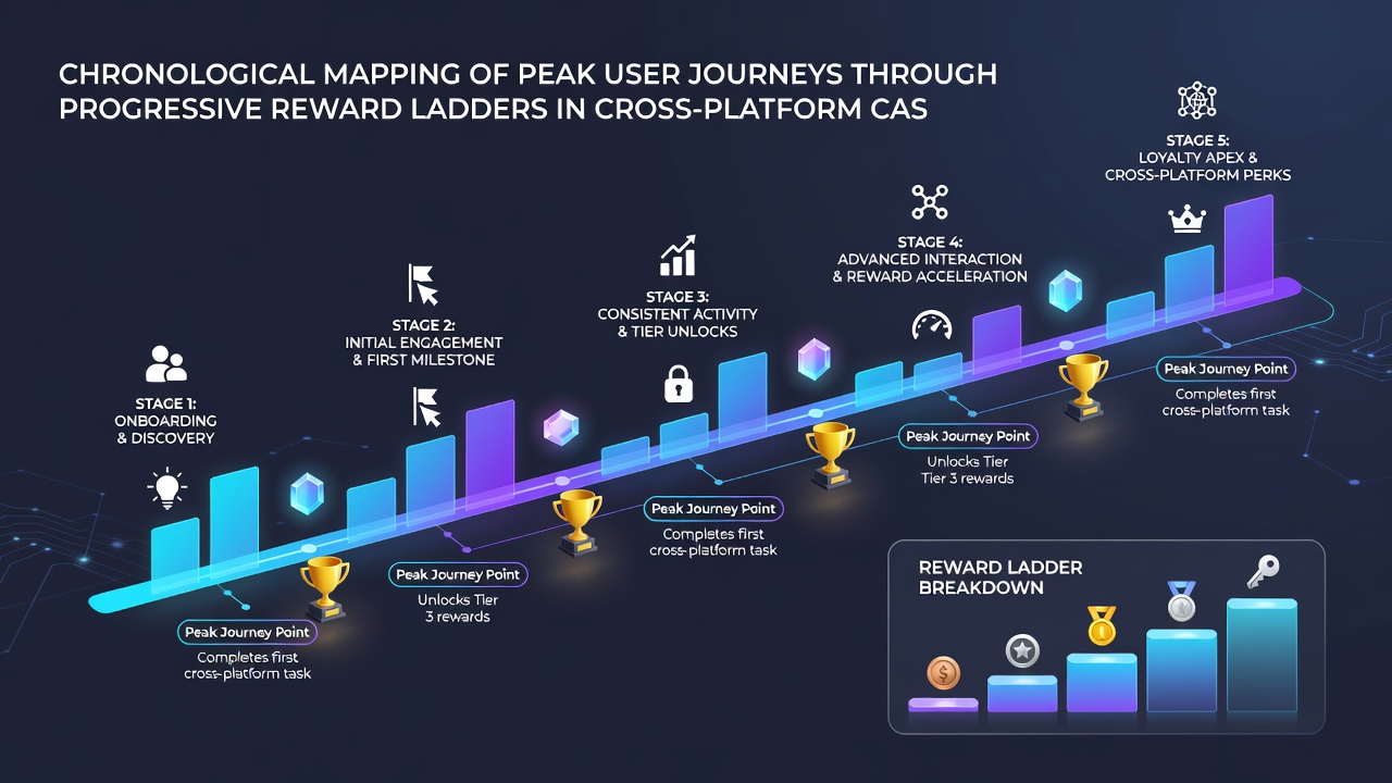 Diagram illustrating reward ladder stages aligned with daily activity peaks in casino user journeys