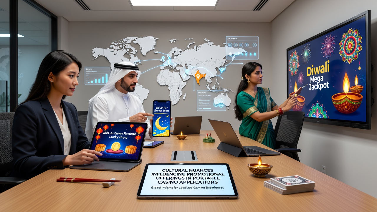 Smartphone displaying culturally adapted casino bonus screens with regional symbols and icons
