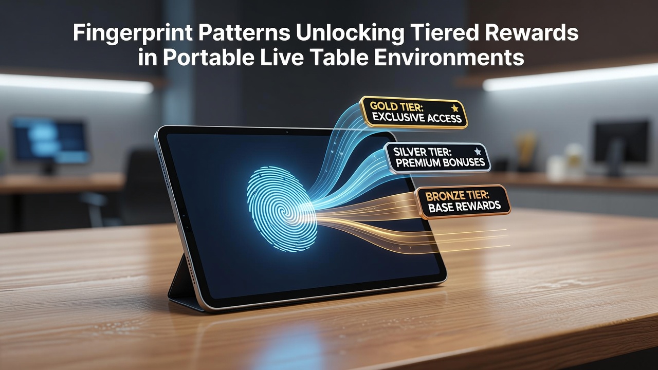 Mobile device displaying fingerprint scanner interface for live table game rewards