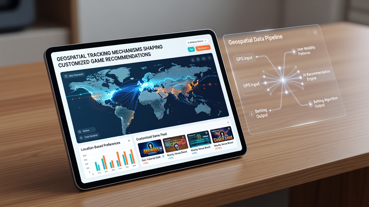 Portable betting device screen illustrating customized game recommendations driven by geospatial tracking data
