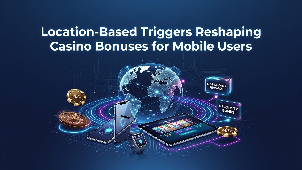 Mobile casino app interface showing location-based bonus notification on a smartphone screen