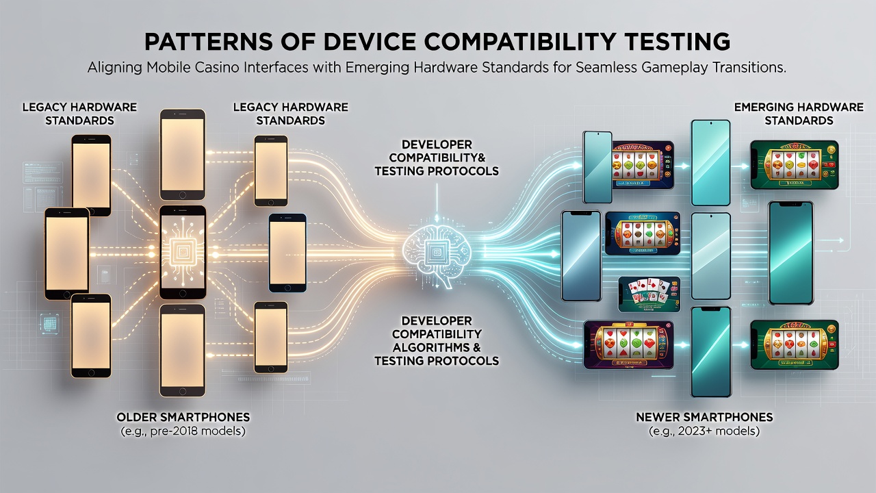 Developers conduct device compatibility tests across multiple smartphone models to ensure mobile casino games run smoothly on both legacy and current hardware