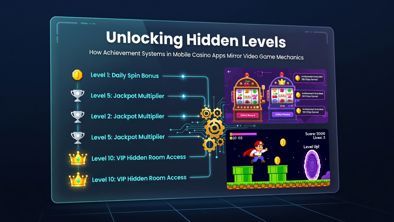Player dashboard displaying completed achievements, pending challenges, and tier advancement in a casino mobile app